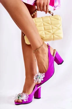 Boto Sandały Na Obcasie|Czółenka Zamszowe*Zamszowe Modne Czółenka Sandały Z Ozdobą Fuksja Meriss