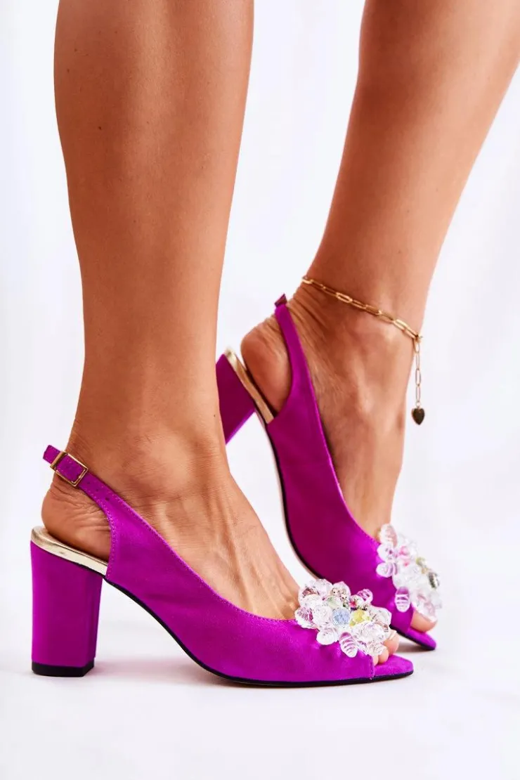 Boto Sandały Na Obcasie|Czółenka Zamszowe*Zamszowe Modne Czółenka Sandały Z Ozdobą Fuksja Meriss