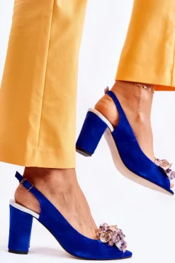 Boto Zamszowe Modne Czółenka Sandały Z Kryształkami Granatowe Nolissa