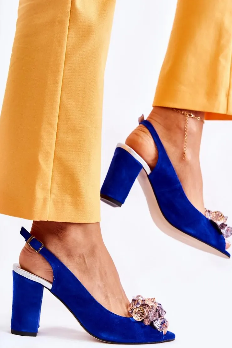 Boto Zamszowe Modne Czółenka Sandały Z Kryształkami Granatowe Nolissa