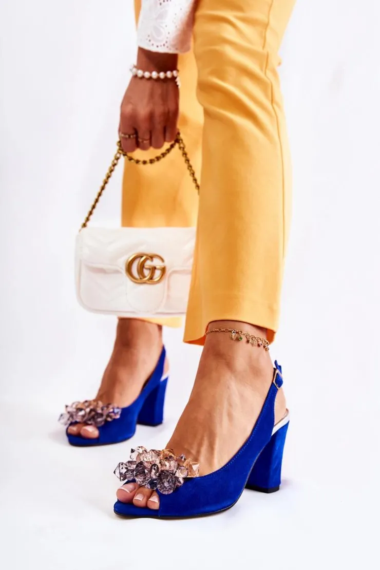 Boto Zamszowe Modne Czółenka Sandały Z Kryształkami Granatowe Nolissa