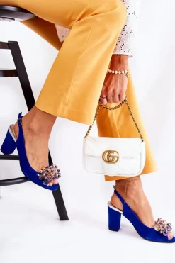 Boto Zamszowe Modne Czółenka Sandały Z Kryształkami Granatowe Nolissa