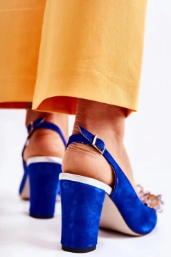 Boto Zamszowe Modne Czółenka Sandały Z Kryształkami Granatowe Nolissa