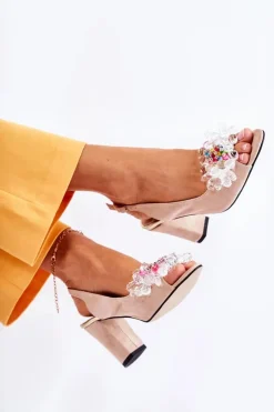 Boto Sandały Na Obcasie|Czółenka Zamszowe*Zamszowe Modne Czółenka Sandały Z Ozdobą Beżowe Meriss