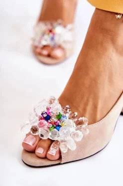 Boto Sandały Na Obcasie|Czółenka Zamszowe*Zamszowe Modne Czółenka Sandały Z Ozdobą Beżowe Meriss