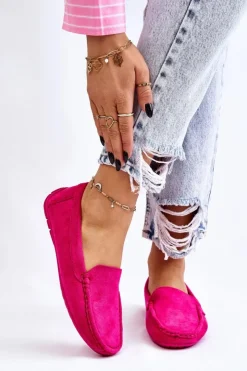 Damskie Evento Zamszowe Mokasyny Damskie Fuksja Morreno