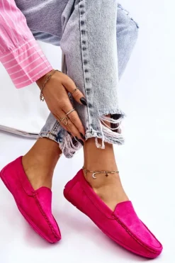 Damskie Evento Zamszowe Mokasyny Damskie Fuksja Morreno