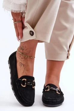 Boto Loafersy Damskie|Mokasyny Płaskie*Zamszowe Mokasyny Damskie Z Ozdobą Czarne Dionira Czarny