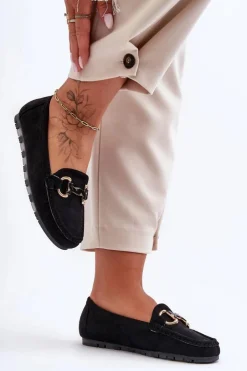 Boto Loafersy Damskie|Mokasyny Płaskie*Zamszowe Mokasyny Damskie Z Ozdobą Czarne Dionira Czarny