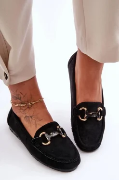 Boto Loafersy Damskie|Mokasyny Płaskie*Zamszowe Mokasyny Damskie Z Ozdobą Czarne Dionira Czarny