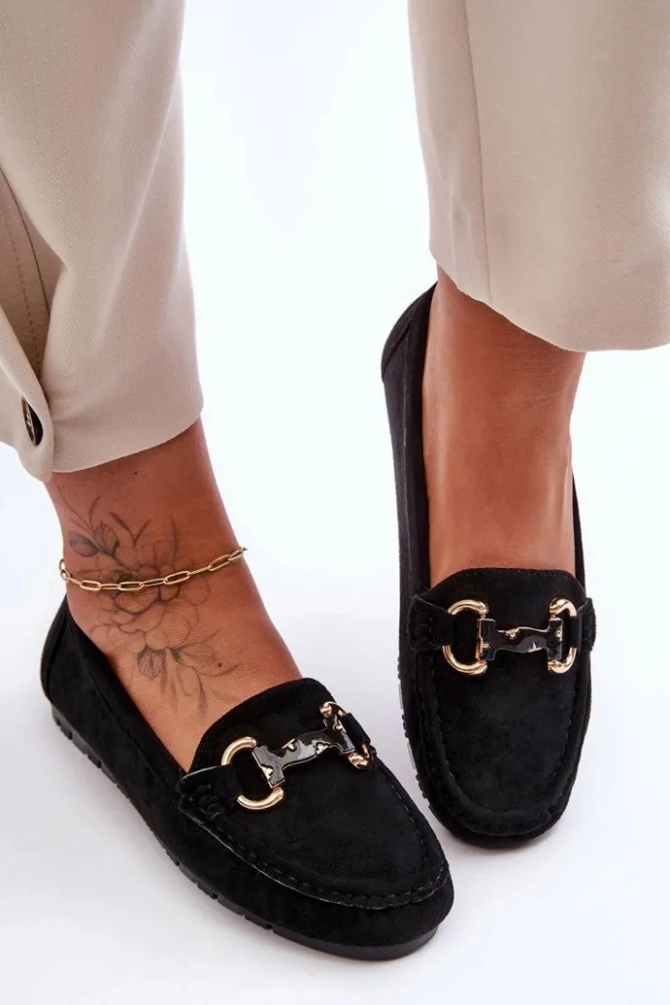 Boto Loafersy Damskie|Mokasyny Płaskie*Zamszowe Mokasyny Damskie Z Ozdobą Czarne Dionira Czarny
