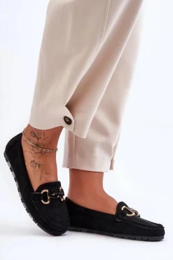 Boto Loafersy Damskie|Mokasyny Płaskie*Zamszowe Mokasyny Damskie Z Ozdobą Czarne Dionira Czarny