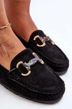 Boto Loafersy Damskie|Mokasyny Płaskie*Zamszowe Mokasyny Damskie Z Ozdobą Czarne Dionira Czarny