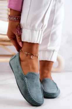 Damskie Evento Zamszowe Mokasyny Damskie Miętowe Morreno