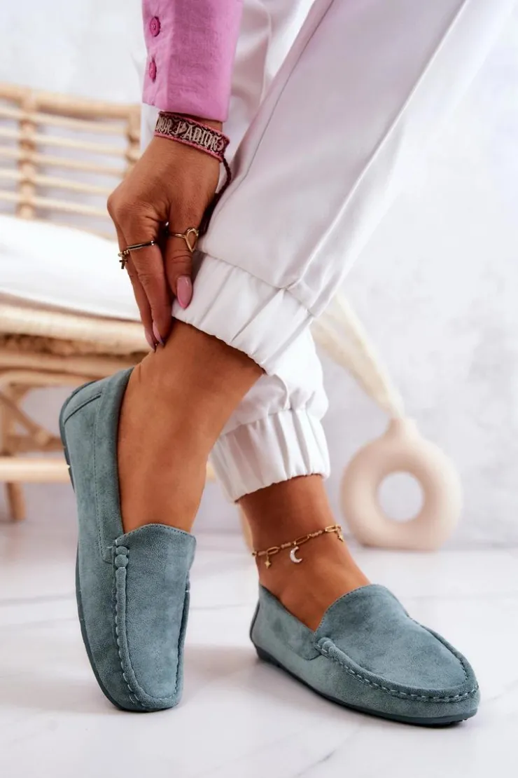 Damskie Evento Zamszowe Mokasyny Damskie Miętowe Morreno