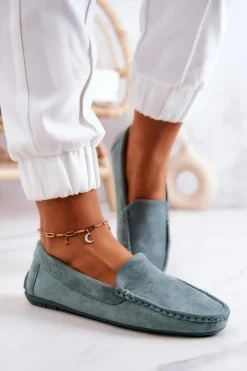 Damskie Evento Zamszowe Mokasyny Damskie Miętowe Morreno