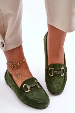 Sale Boto Zamszowe Mokasyny Damskie Z Ozdobą Zielone Dionira