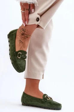 Sale Boto Zamszowe Mokasyny Damskie Z Ozdobą Zielone Dionira