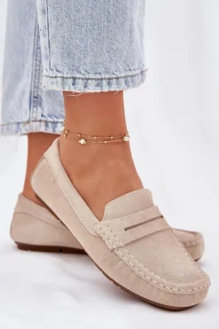 Best Big Star Shoes Zamszowe Mokasyny Damskie Big Star RR274947 Beżowe Beżowy