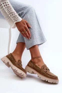 Discount Damskie buty S.Barski Zamszowe Mokasyny Damskie Z Ozdobą D&A TW117 Brązowe Brązowy