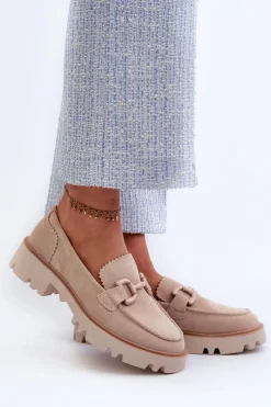 Damskie buty S.Barski Loafersy Damskie|Mokasyny Płaskie*Zamszowe Mokasyny Damskie Z Ozdobą D&A TW117 Beżowe Beżowy