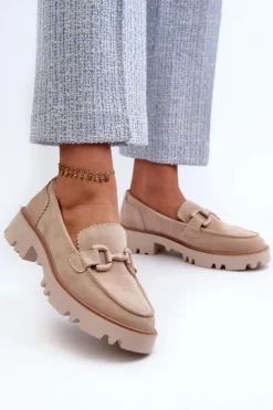 Damskie buty S.Barski Loafersy Damskie|Mokasyny Płaskie*Zamszowe Mokasyny Damskie Z Ozdobą D&A TW117 Beżowe Beżowy