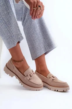 Damskie buty S.Barski Loafersy Damskie|Mokasyny Płaskie*Zamszowe Mokasyny Damskie Z Ozdobą D&A TW117 Beżowe Beżowy