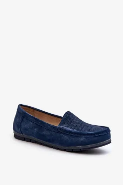 Damskie buty S.Barski Loafersy Damskie|Mokasyny Damskie Skórzane*Zamszowe Mokasyny Damskie Granatowe S.Barski LR755 Niebieski