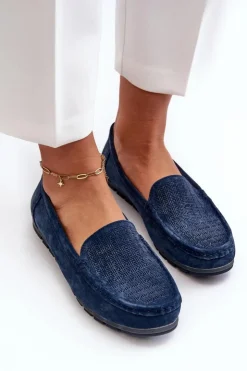 Damskie buty S.Barski Loafersy Damskie|Mokasyny Damskie Skórzane*Zamszowe Mokasyny Damskie Granatowe S.Barski LR755 Niebieski