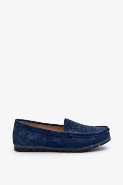 Damskie buty S.Barski Loafersy Damskie|Mokasyny Damskie Skórzane*Zamszowe Mokasyny Damskie Granatowe S.Barski LR755 Niebieski