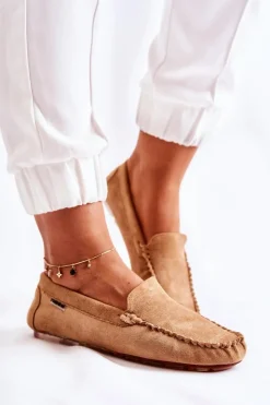 Boto Zamszowe Mokasyny Damskie Ciemnobeżowe Millare