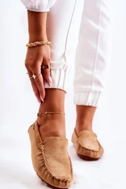 Boto Zamszowe Mokasyny Damskie Ciemnobeżowe Millare