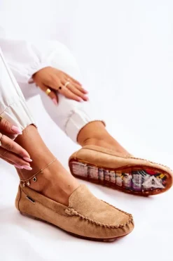 Boto Zamszowe Mokasyny Damskie Ciemnobeżowe Millare