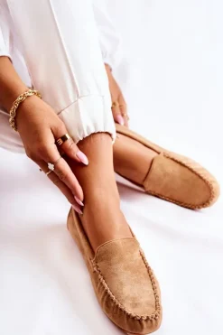 Boto Zamszowe Mokasyny Damskie Ciemnobeżowe Millare