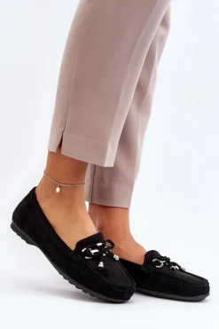 Damskie Boto Zamszowe Mokasyny Damskie Ozdobą Czarne Daphikaia