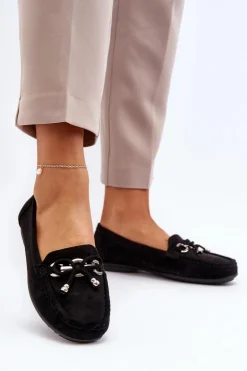 Damskie Boto Zamszowe Mokasyny Damskie Ozdobą Czarne Daphikaia