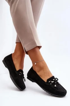 Damskie Boto Zamszowe Mokasyny Damskie Ozdobą Czarne Daphikaia