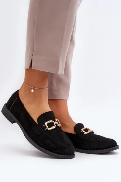 New Boto Zamszowe Mokasyny Damskie Na Płaskim Obcasie Czarne Misal