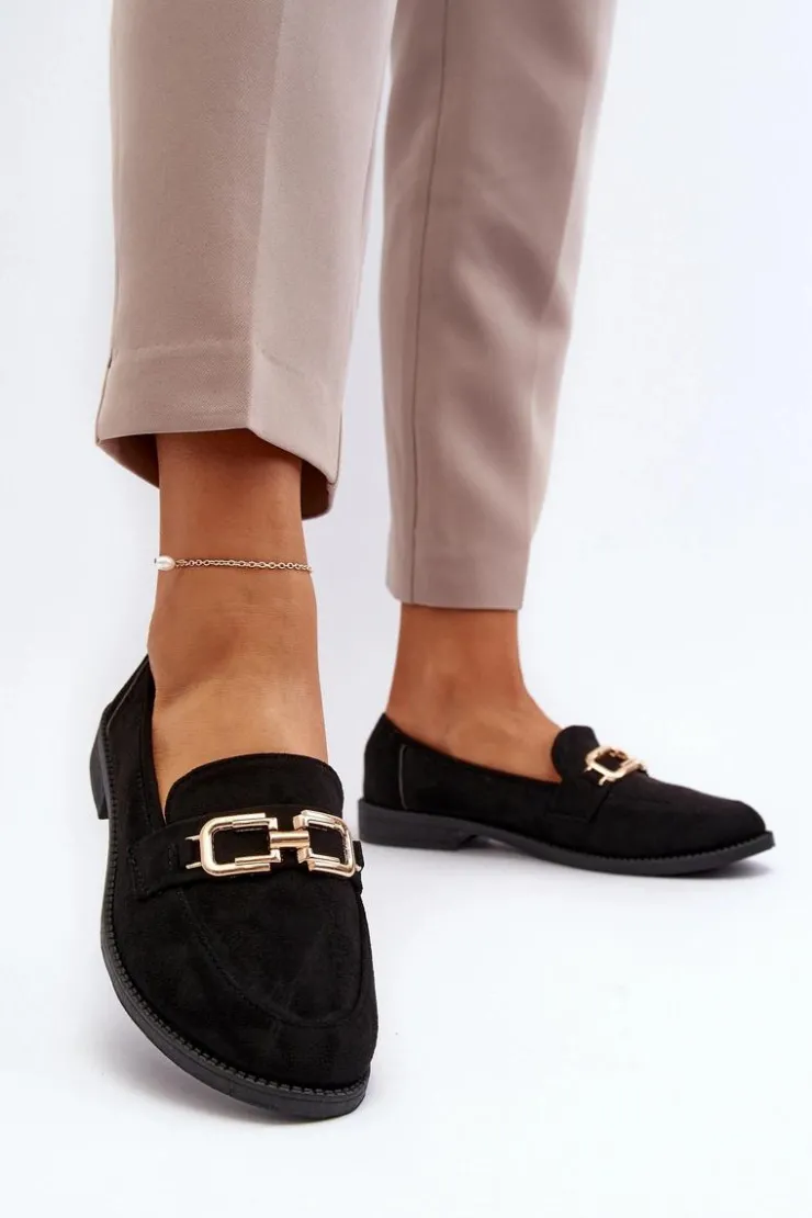 New Boto Zamszowe Mokasyny Damskie Na Płaskim Obcasie Czarne Misal