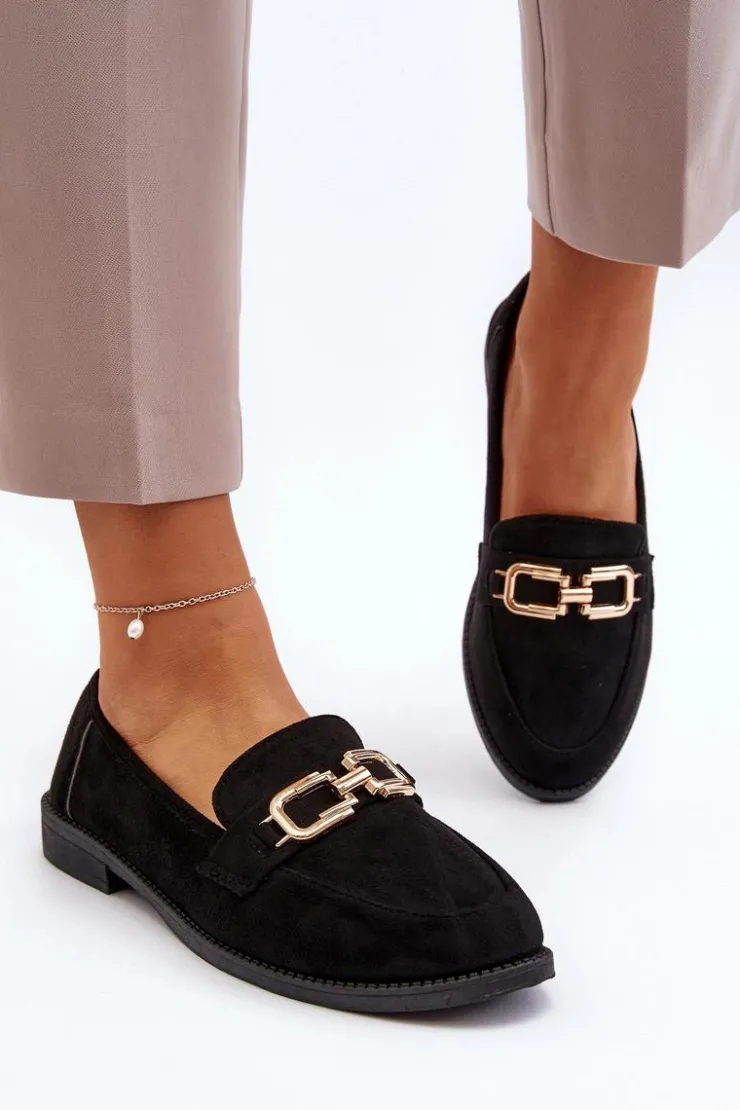 New Boto Zamszowe Mokasyny Damskie Na Płaskim Obcasie Czarne Misal