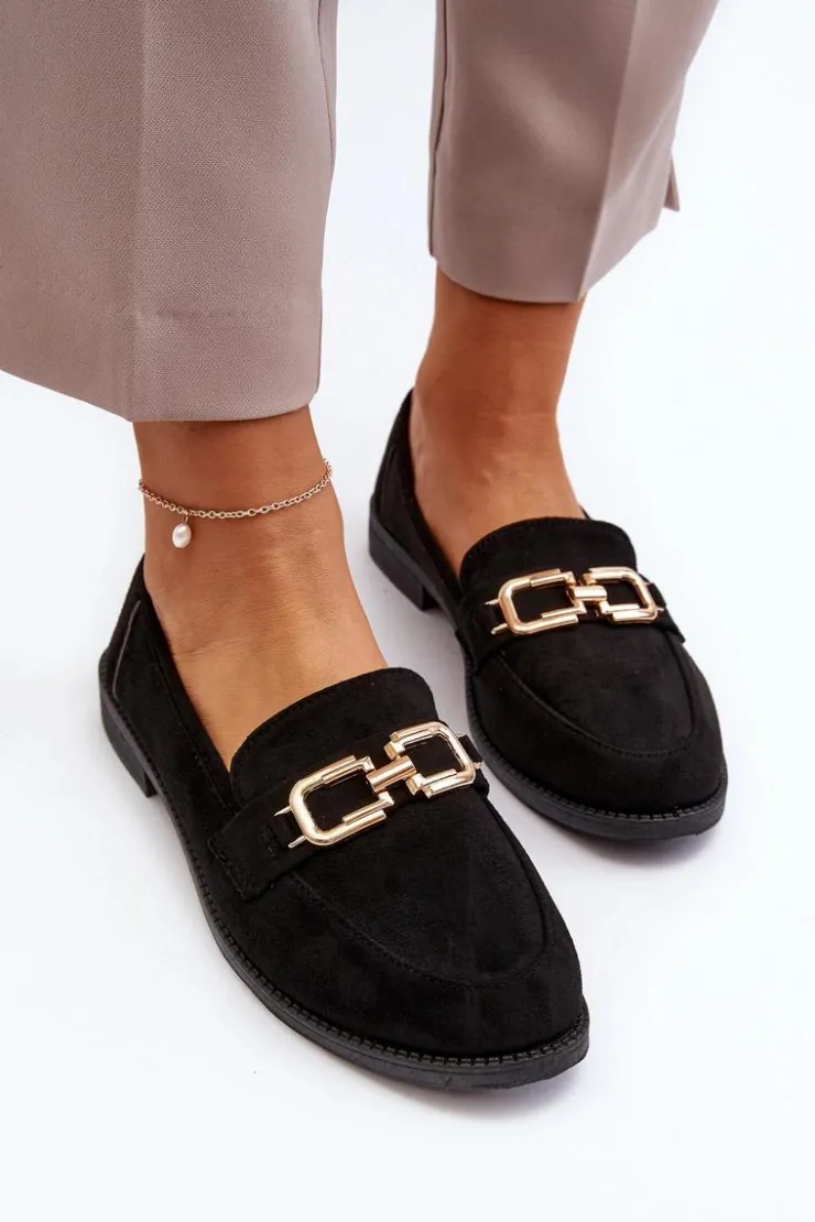 New Boto Zamszowe Mokasyny Damskie Na Płaskim Obcasie Czarne Misal