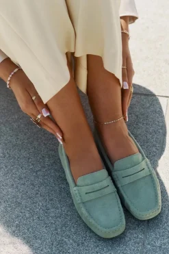 Big Star Shoes Loafersy Damskie|Mokasyny Damskie Zamszowe*Zamszowe Mokasyny Damskie Big Star RR274945 Zielone Zielony