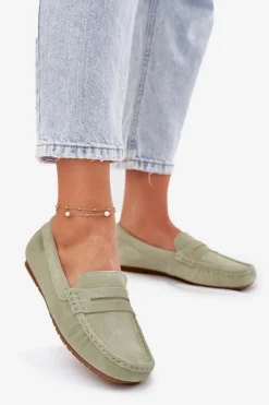 Big Star Shoes Loafersy Damskie|Mokasyny Damskie Zamszowe*Zamszowe Mokasyny Damskie Big Star RR274945 Zielone Zielony