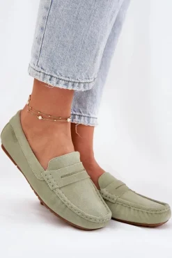 Big Star Shoes Loafersy Damskie|Mokasyny Damskie Zamszowe*Zamszowe Mokasyny Damskie Big Star RR274945 Zielone Zielony