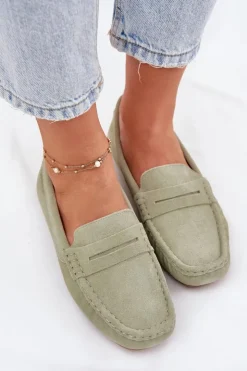 Big Star Shoes Loafersy Damskie|Mokasyny Damskie Zamszowe*Zamszowe Mokasyny Damskie Big Star RR274945 Zielone Zielony