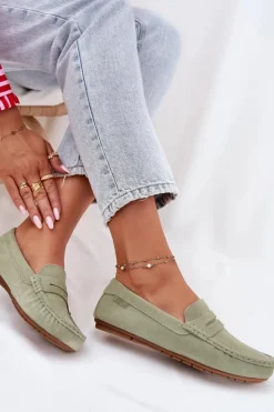 Big Star Shoes Loafersy Damskie|Mokasyny Damskie Zamszowe*Zamszowe Mokasyny Damskie Big Star RR274945 Zielone Zielony