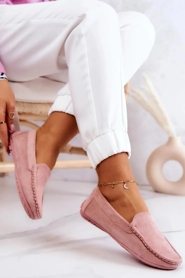 Evento Loafersy Damskie|Mokasyny Damskie Zamszowe*Zamszowe Mokasyny Damskie Różowe Morreno Różowy