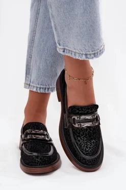 Damskie D&A Zamszowe Mokasyny Damskie Z Ozdobą MR52-176 Czarne