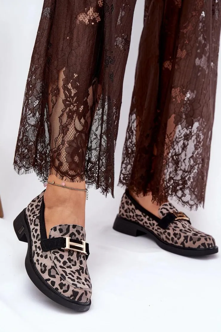 Buty damskie Vinceza Loafersy Damskie|Mokasyny Płaskie*Zamszowe Mokasyny Damskie Panterka Vinceza 66792 Szare Szary