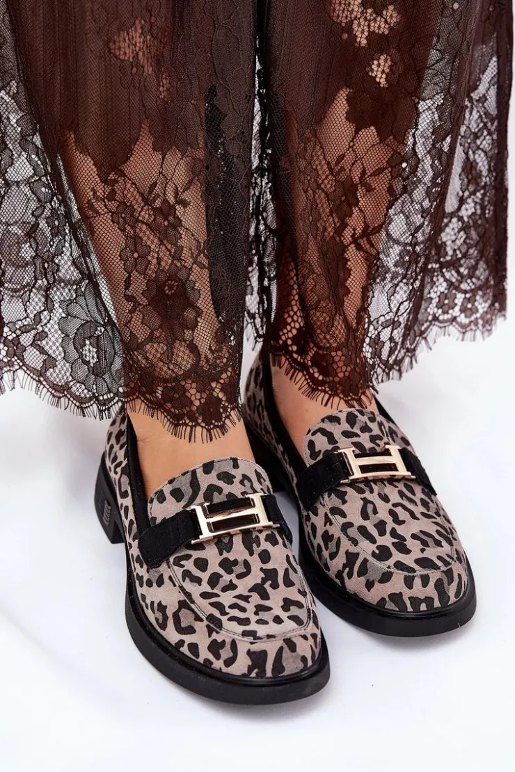 Buty damskie Vinceza Loafersy Damskie|Mokasyny Płaskie*Zamszowe Mokasyny Damskie Panterka Vinceza 66792 Szare Szary